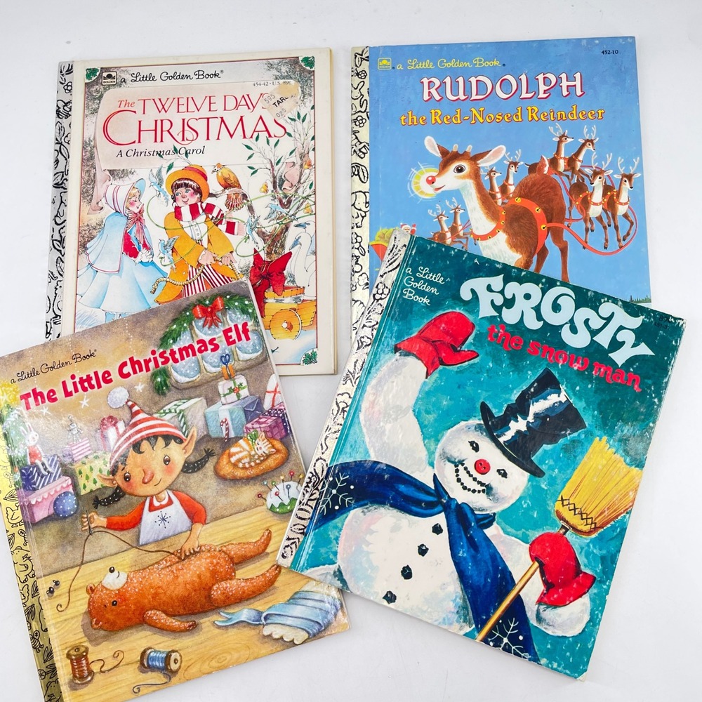 Vintage Little Golden Books Christmas Set Rudolph Frosty Twelve Days Elf Lot 4
